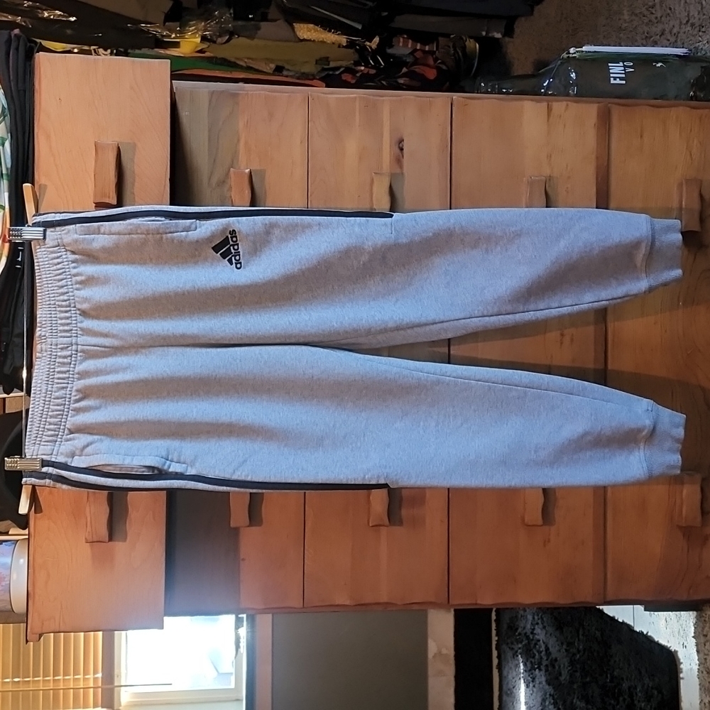 EUC Adidas: Slim Cuffed Sweatpants, Grey w/ black stripes, Small